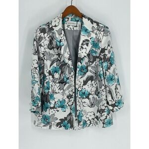 ALFRED DUNNER Womens Size 10 Floral Print Open Blazer Jacket‎ 3/4 Sleeve Lined